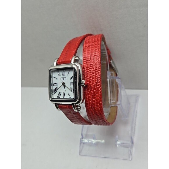 Ann Taylor Loft Womens Double Wrap Red Leather Silver Tone Watch New Battery main image 6